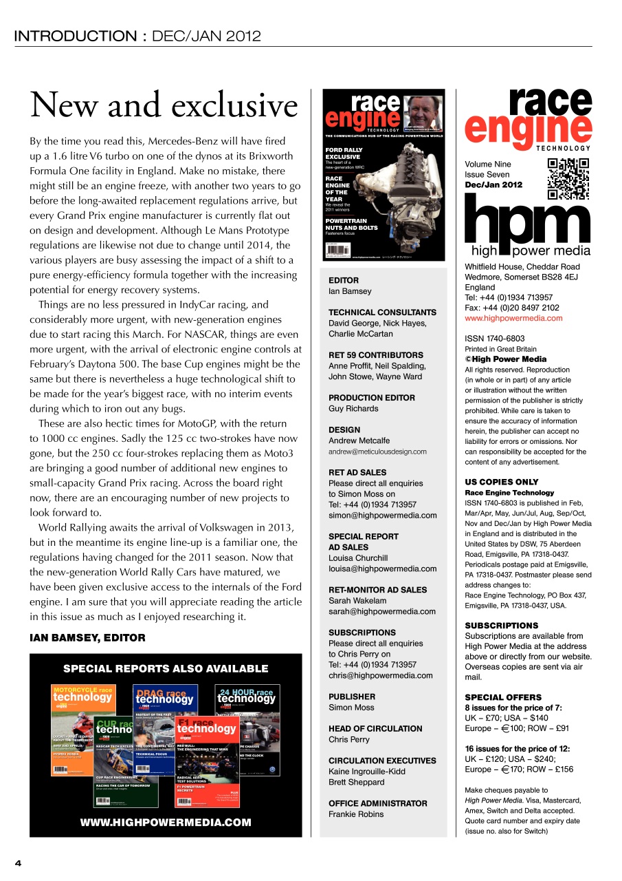 Race Engine Technology Preview Pages