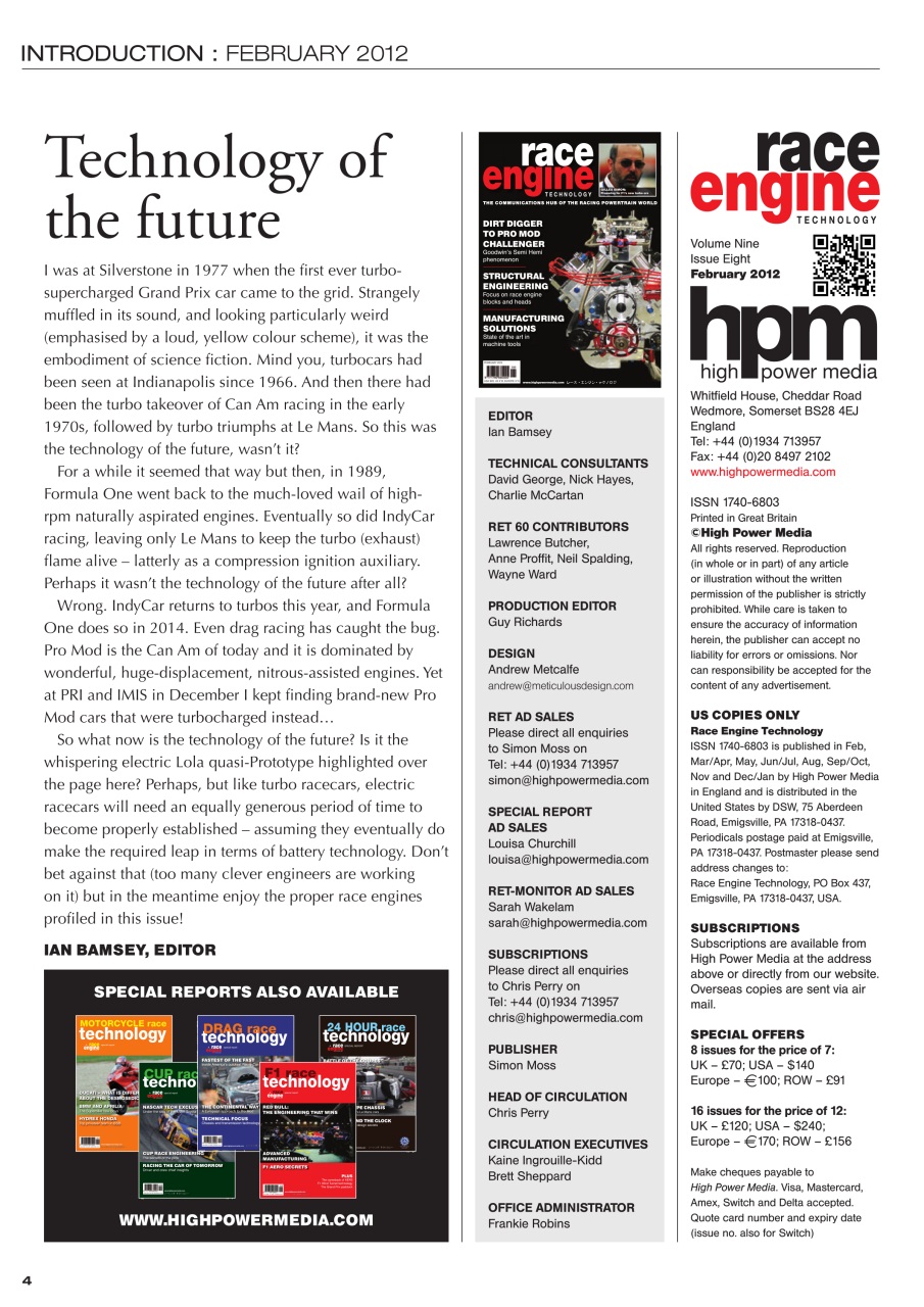 Race Engine Technology Preview Pages