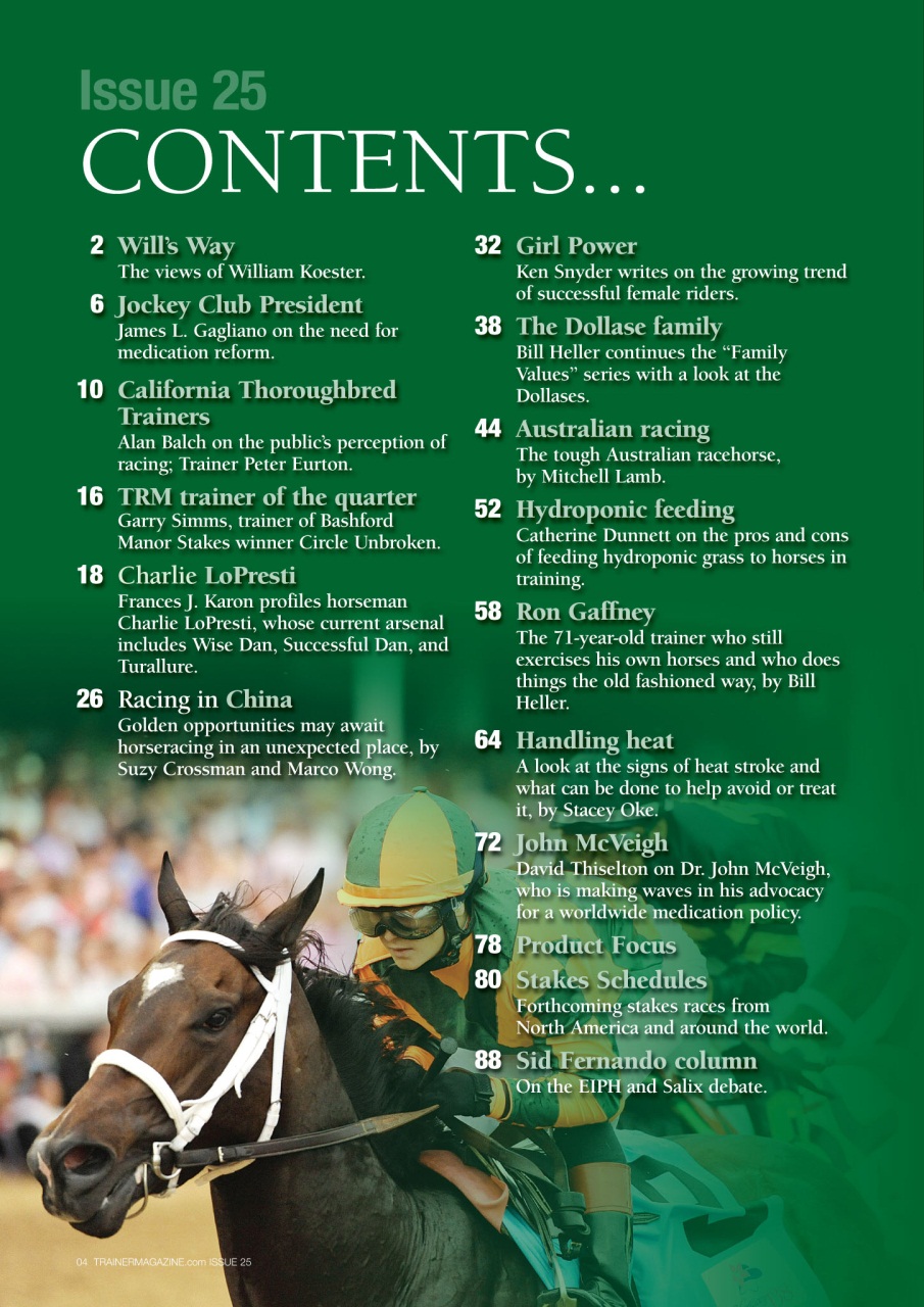North American Trainer Magazine - horse racing Preview Pages