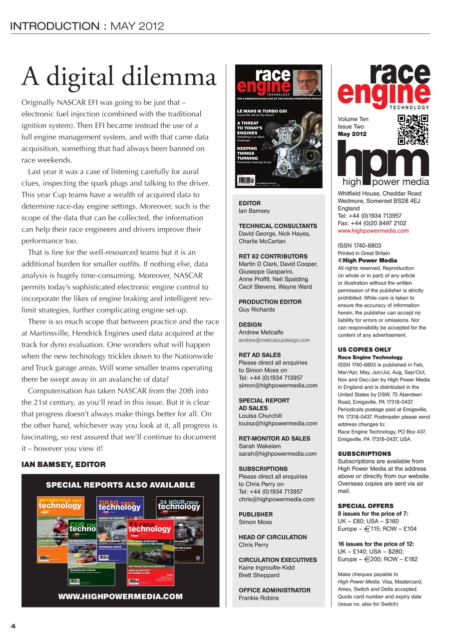 Race Engine Technology Preview Pages