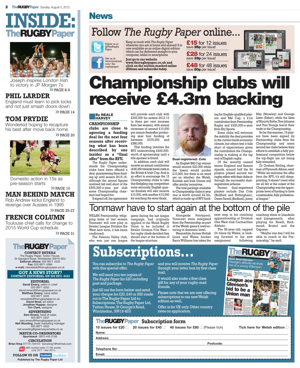 The Rugby Paper Preview Pages