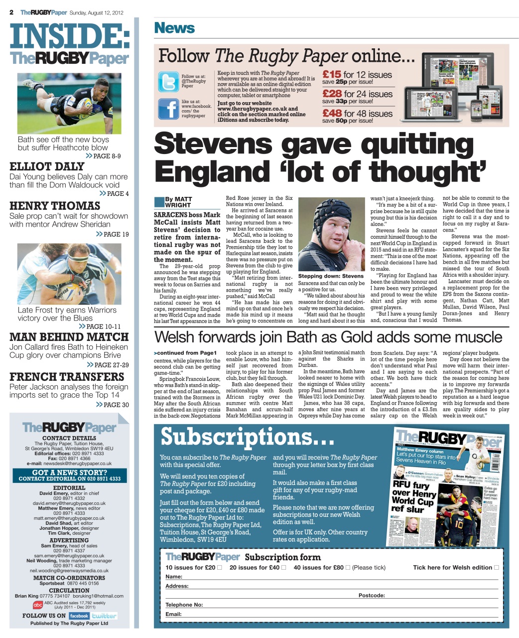 The Rugby Paper Preview Pages