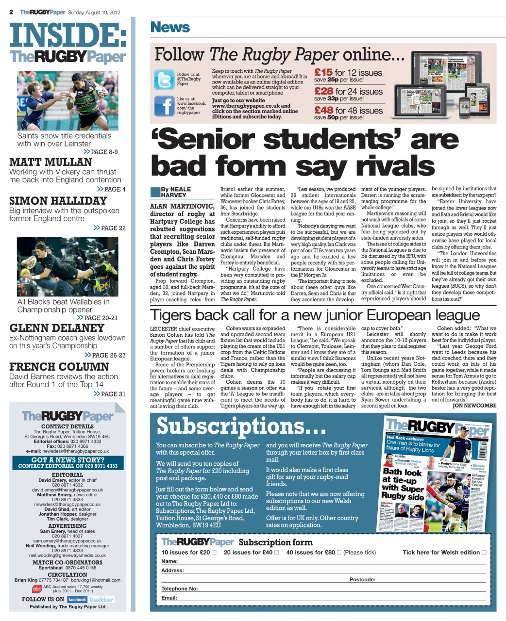 The Rugby Paper Preview Pages