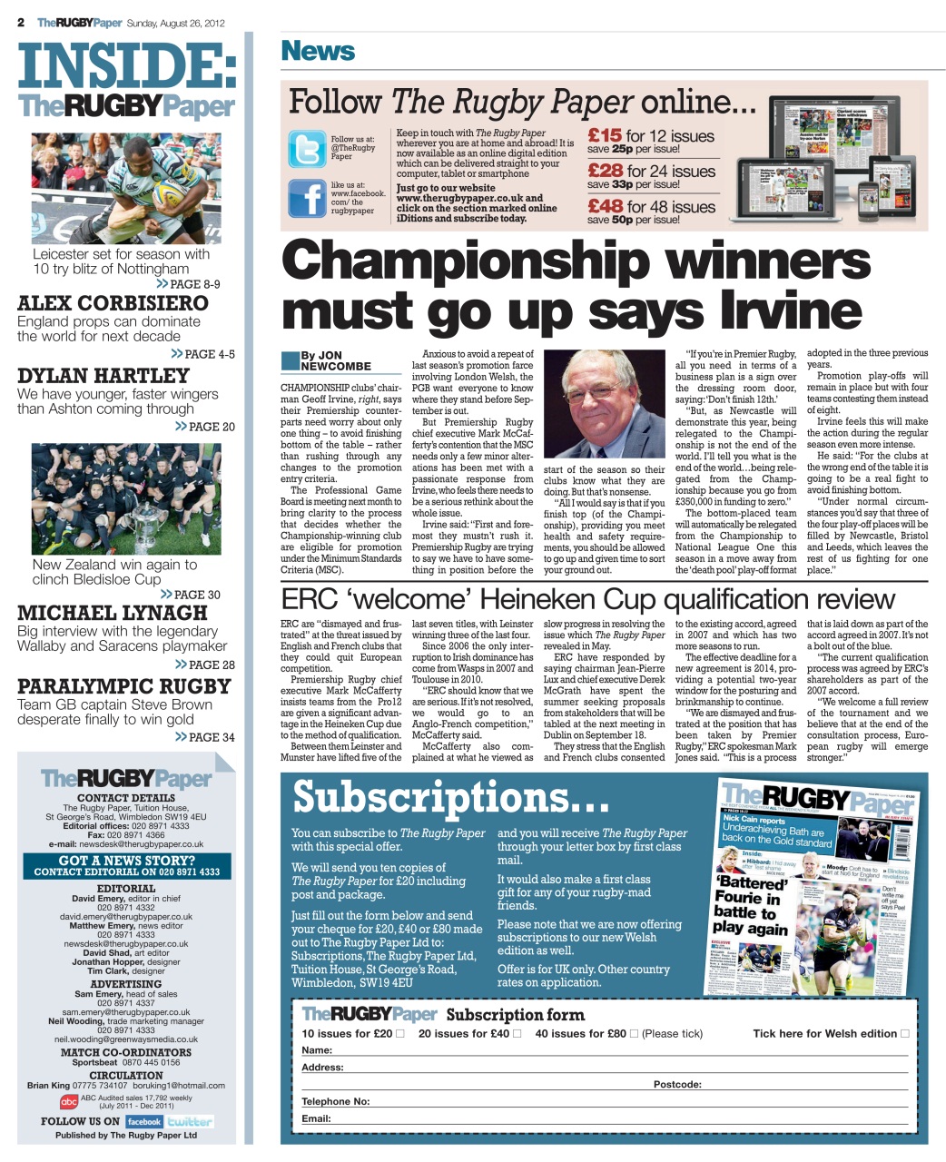 The Rugby Paper Preview Pages