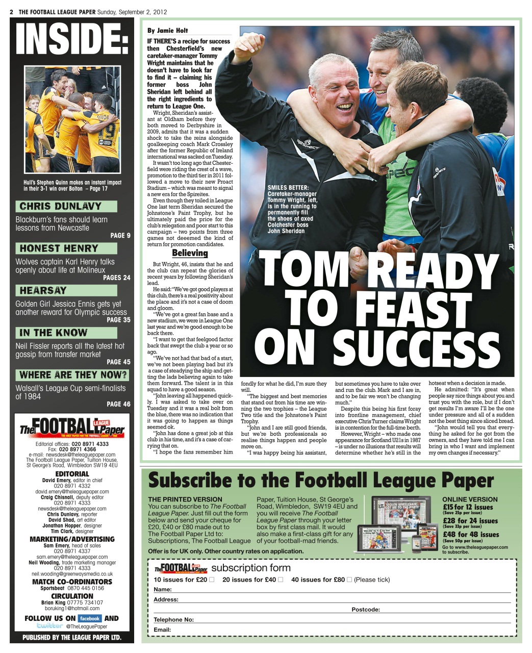 The Football League Paper Preview Pages