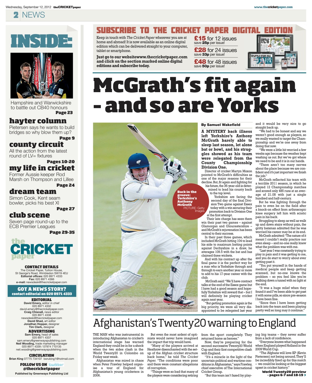 The Cricket Paper Preview Pages