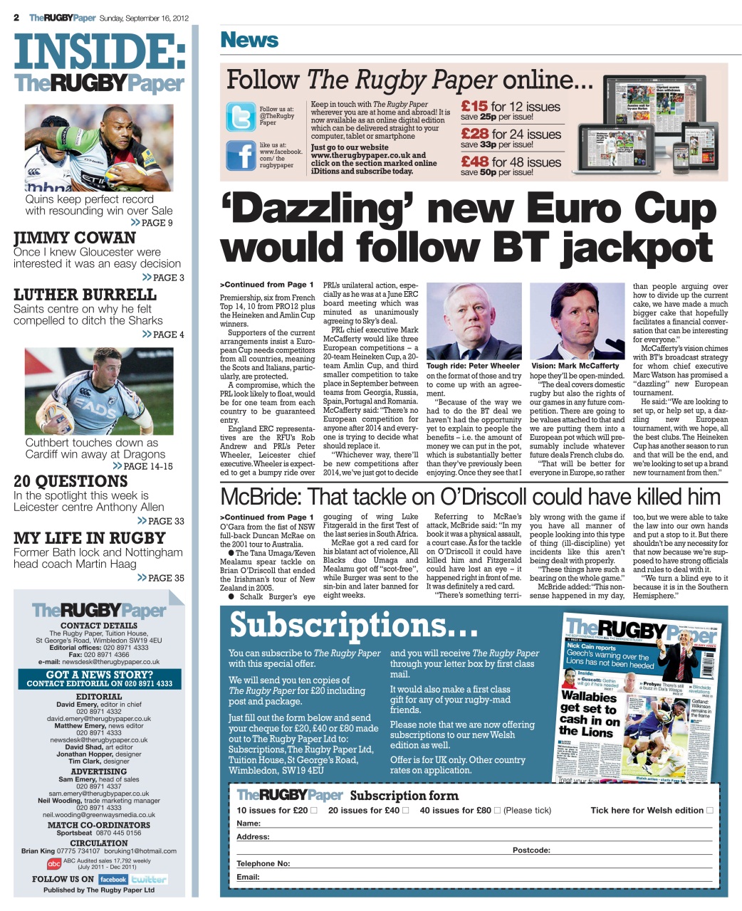 The Rugby Paper Preview Pages