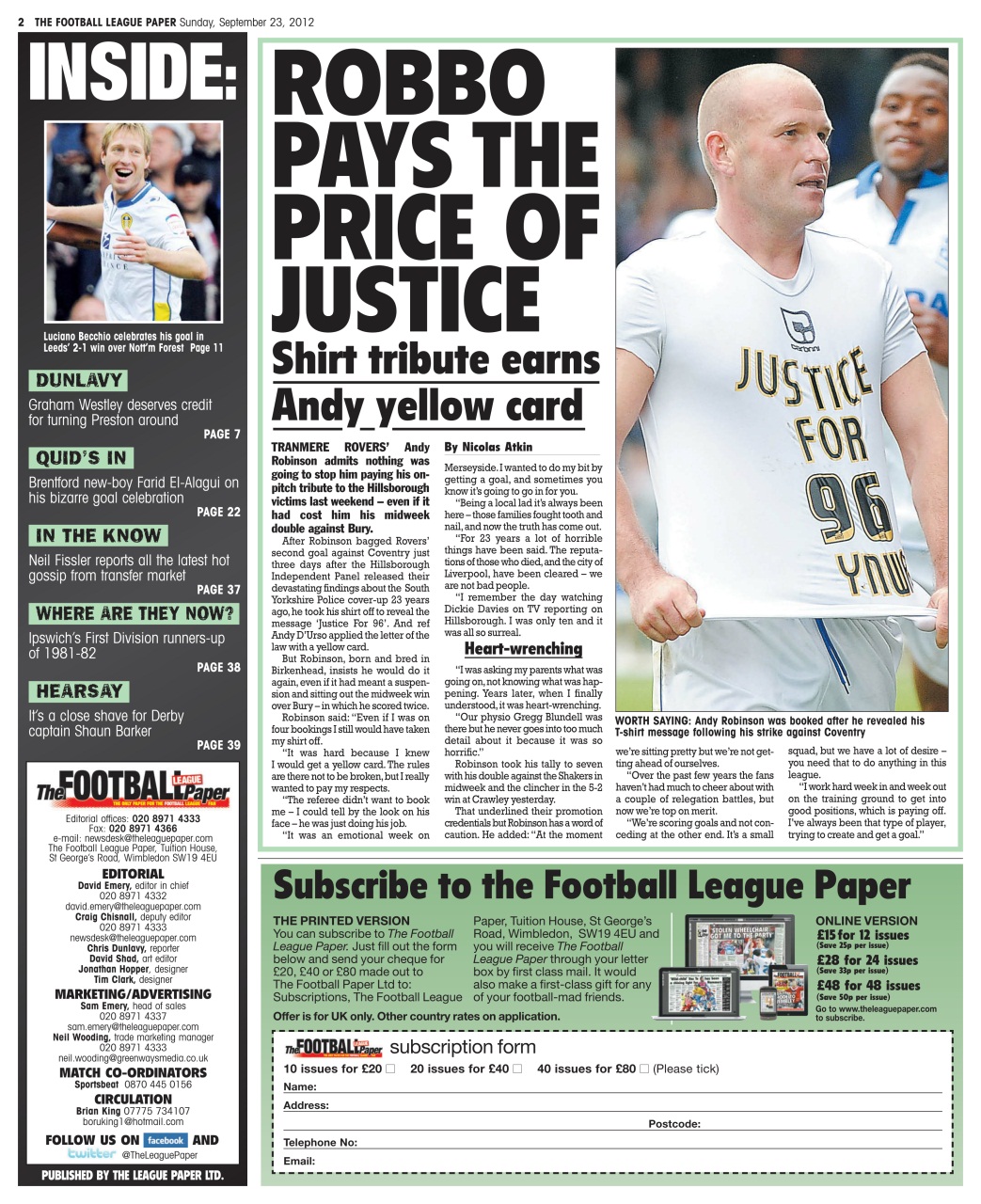 The Football League Paper Preview Pages