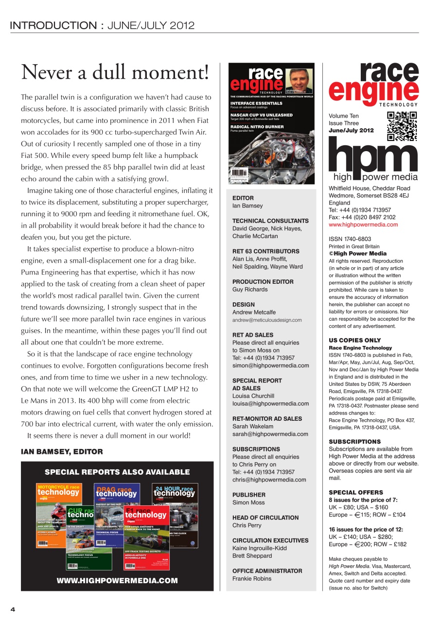 Race Engine Technology Preview Pages