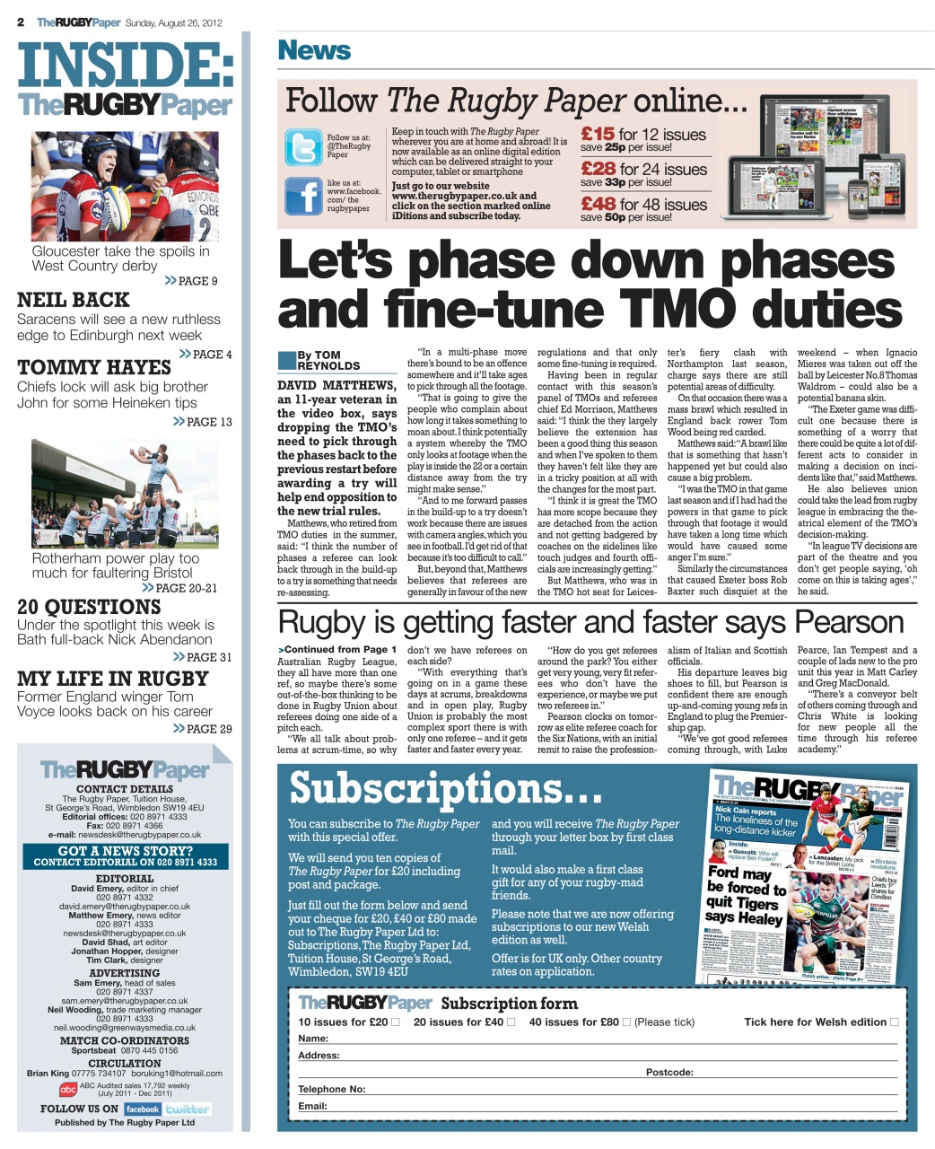 The Rugby Paper Preview Pages