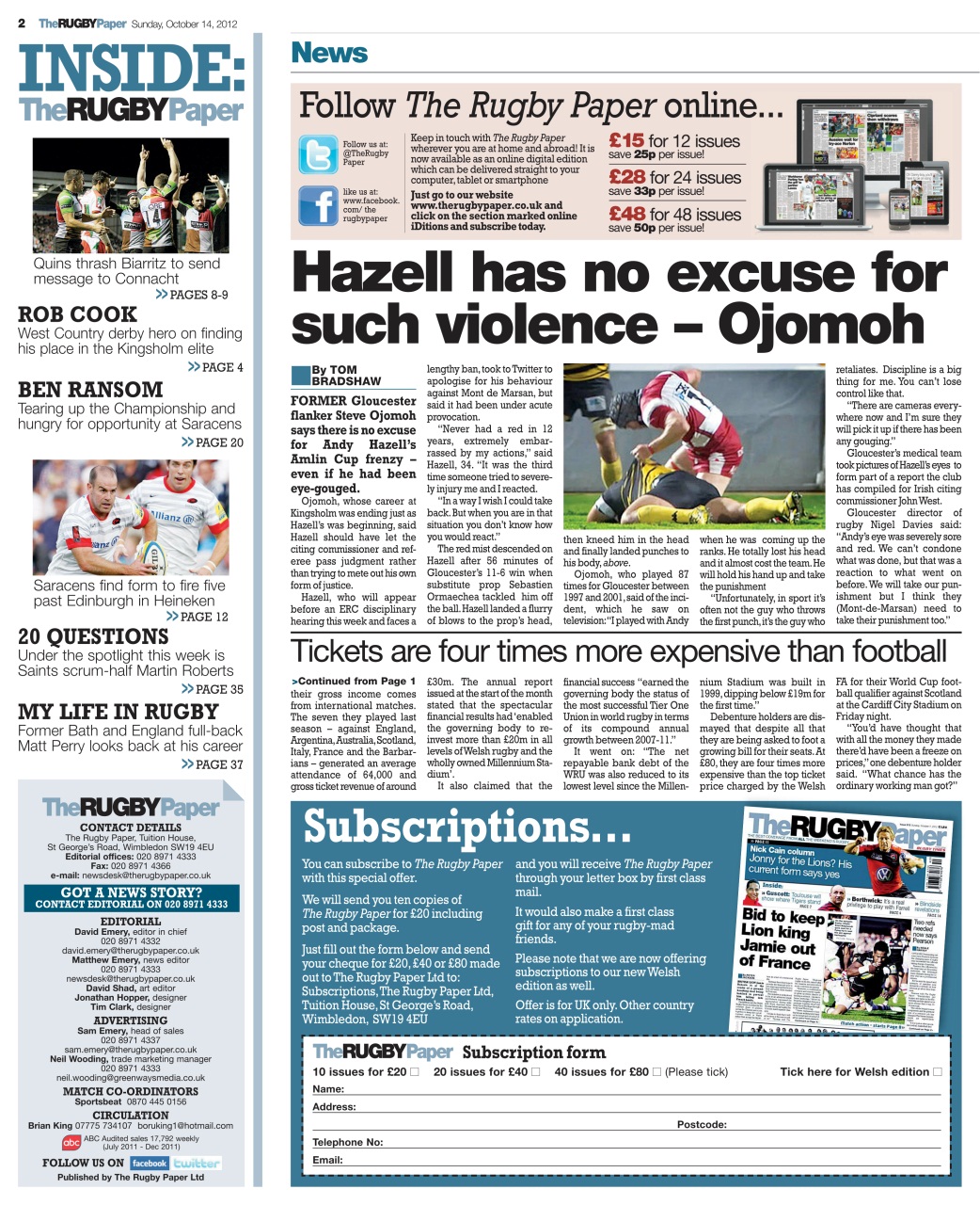 The Rugby Paper Preview Pages