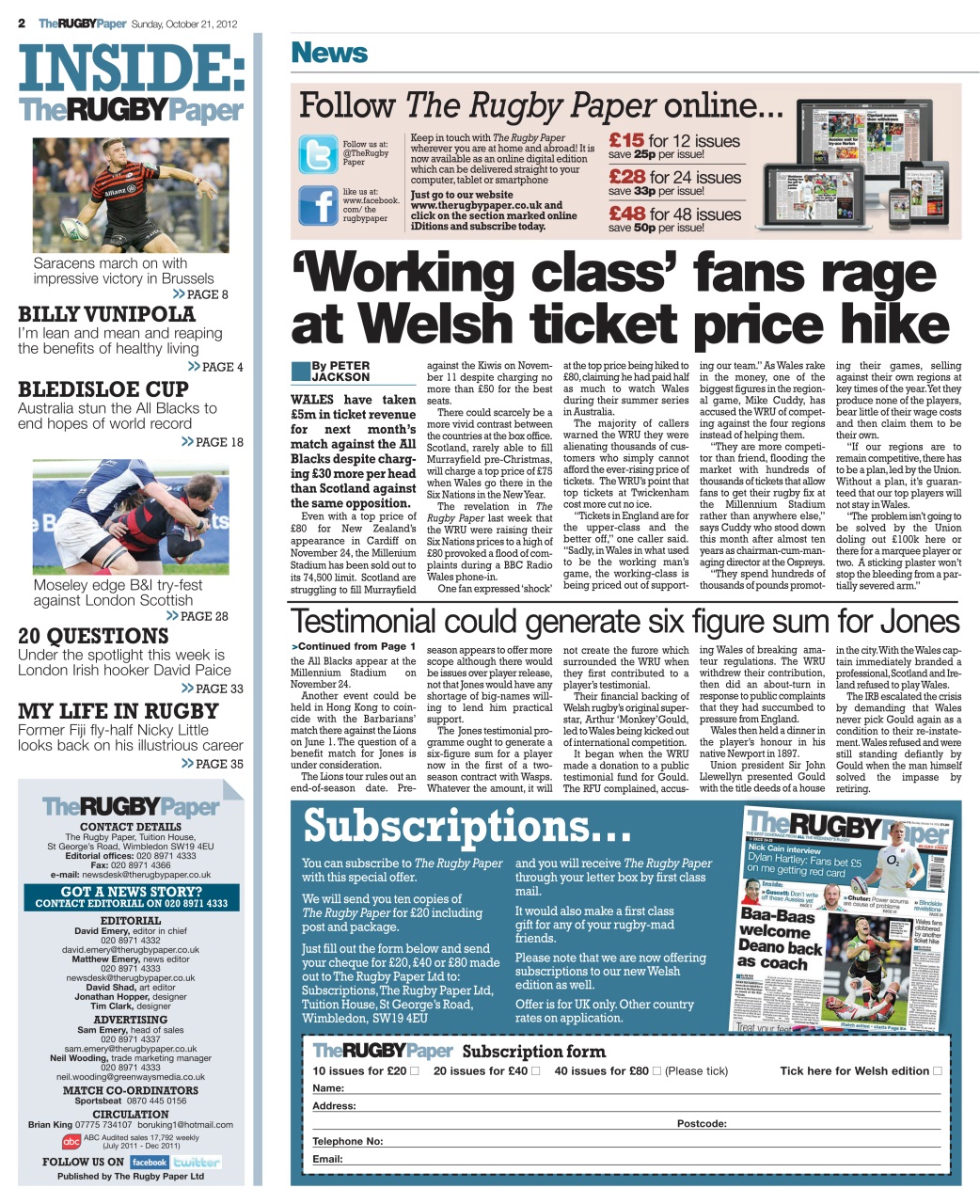 The Rugby Paper Preview Pages