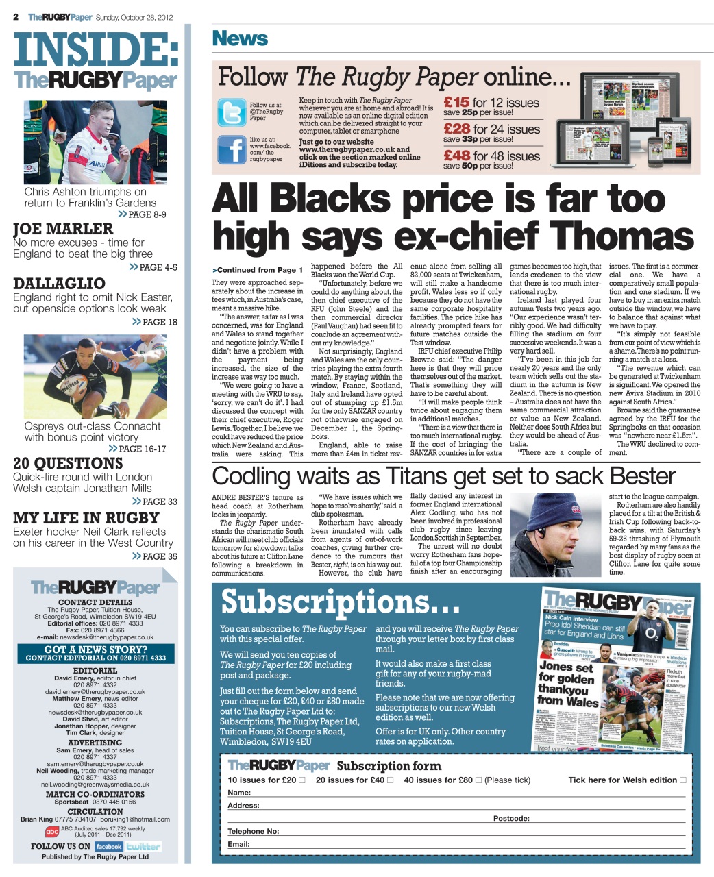 The Rugby Paper Preview Pages