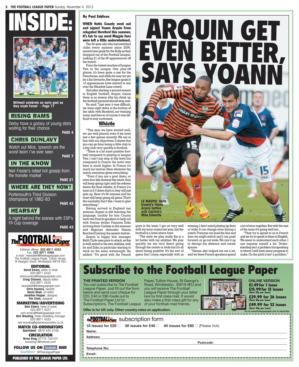 The Football League Paper Preview Pages