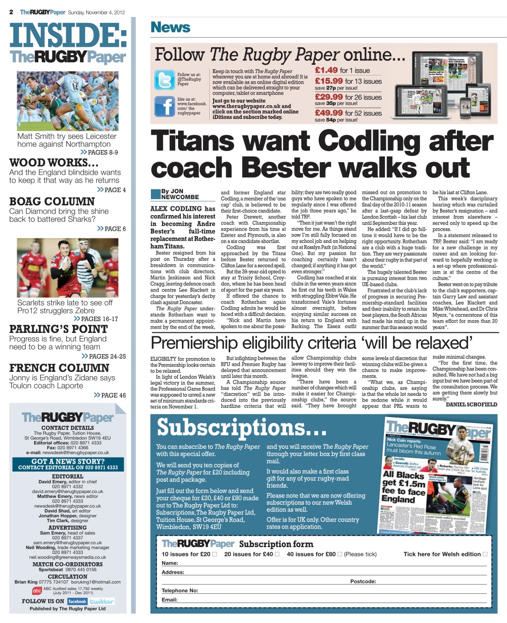 The Rugby Paper Preview Pages