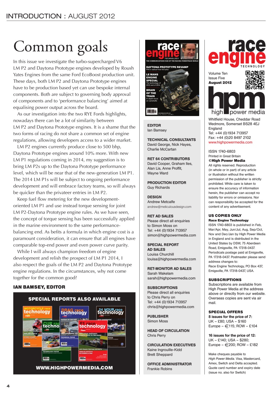 Race Engine Technology Preview Pages