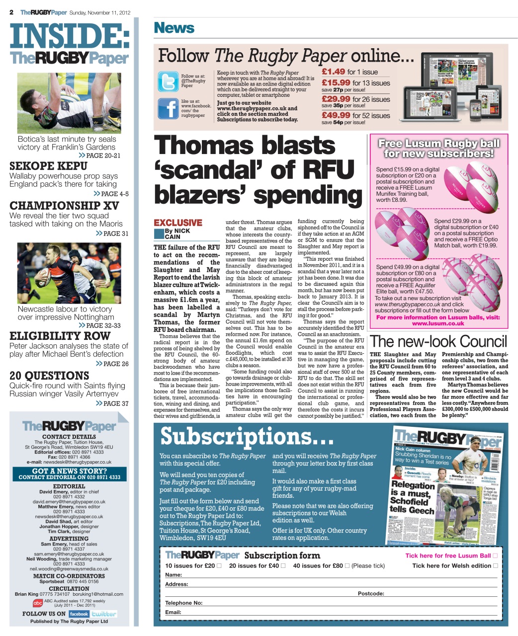 The Rugby Paper Preview Pages