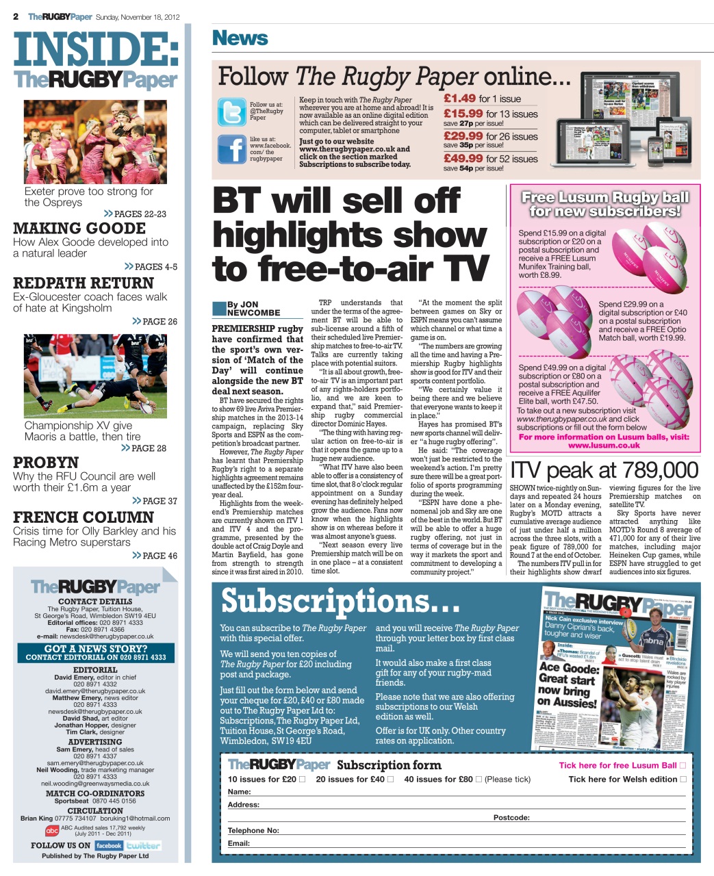 The Rugby Paper Preview Pages