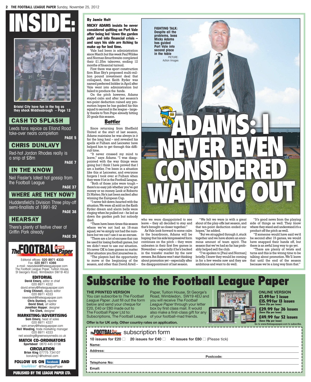 The Football League Paper Preview Pages