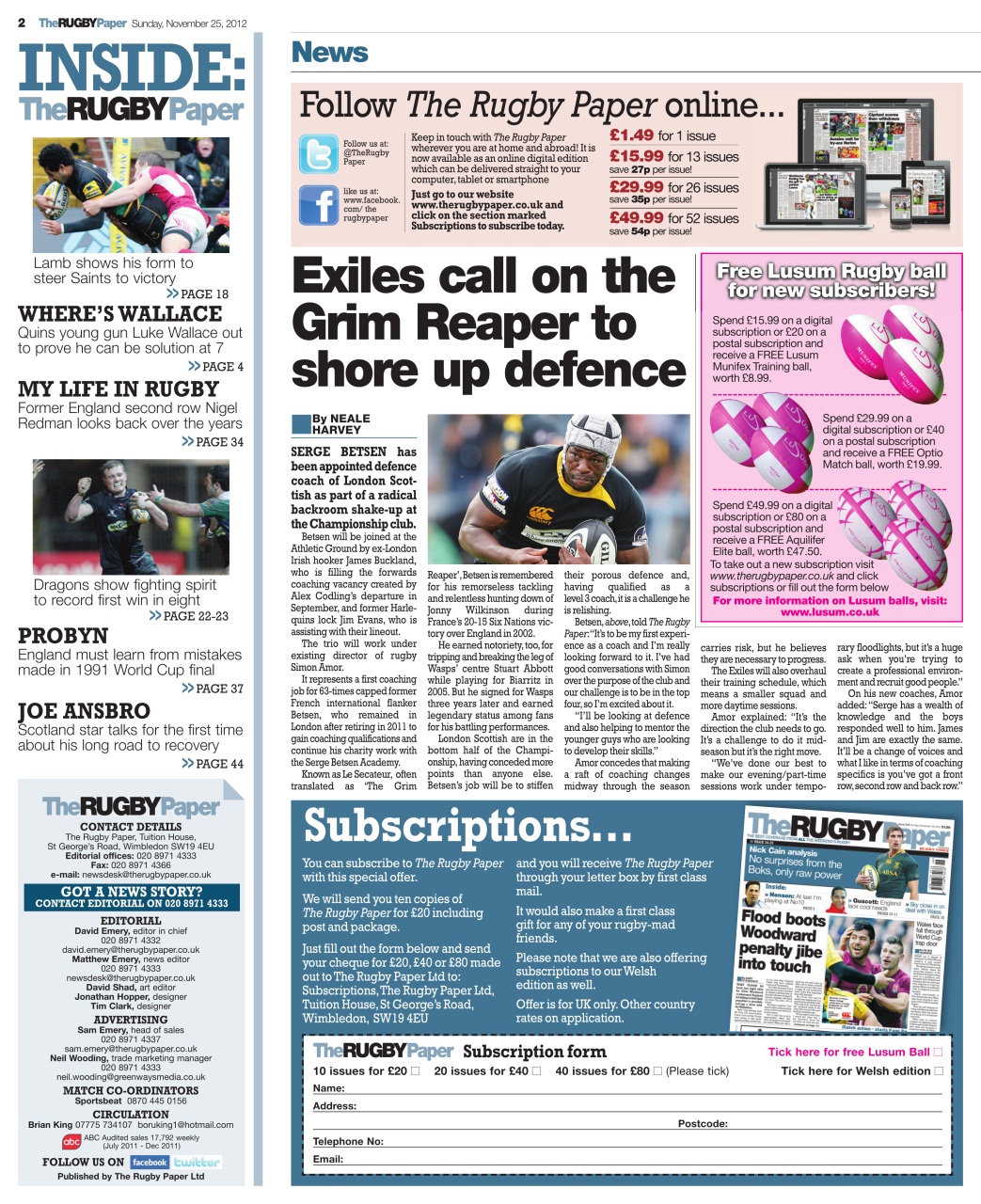 The Rugby Paper Preview Pages