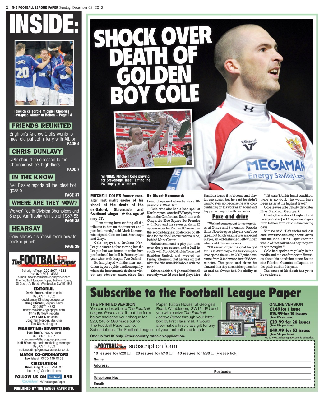 The Football League Paper Preview Pages