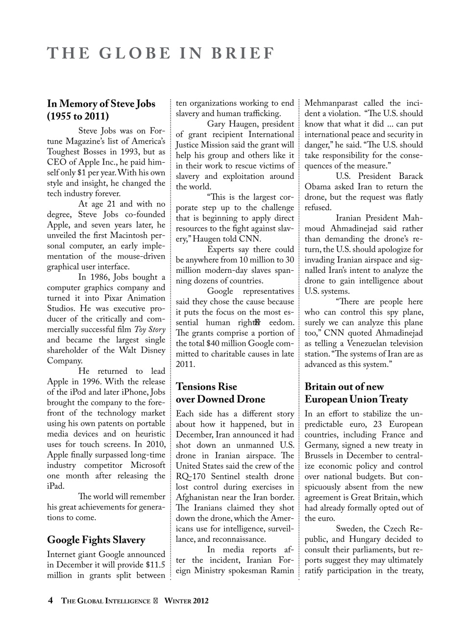 The Global Intelligence Preview Pages