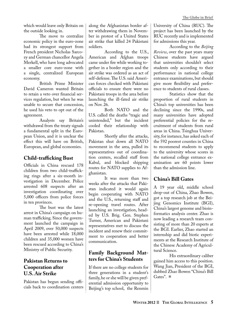 The Global Intelligence Preview Pages