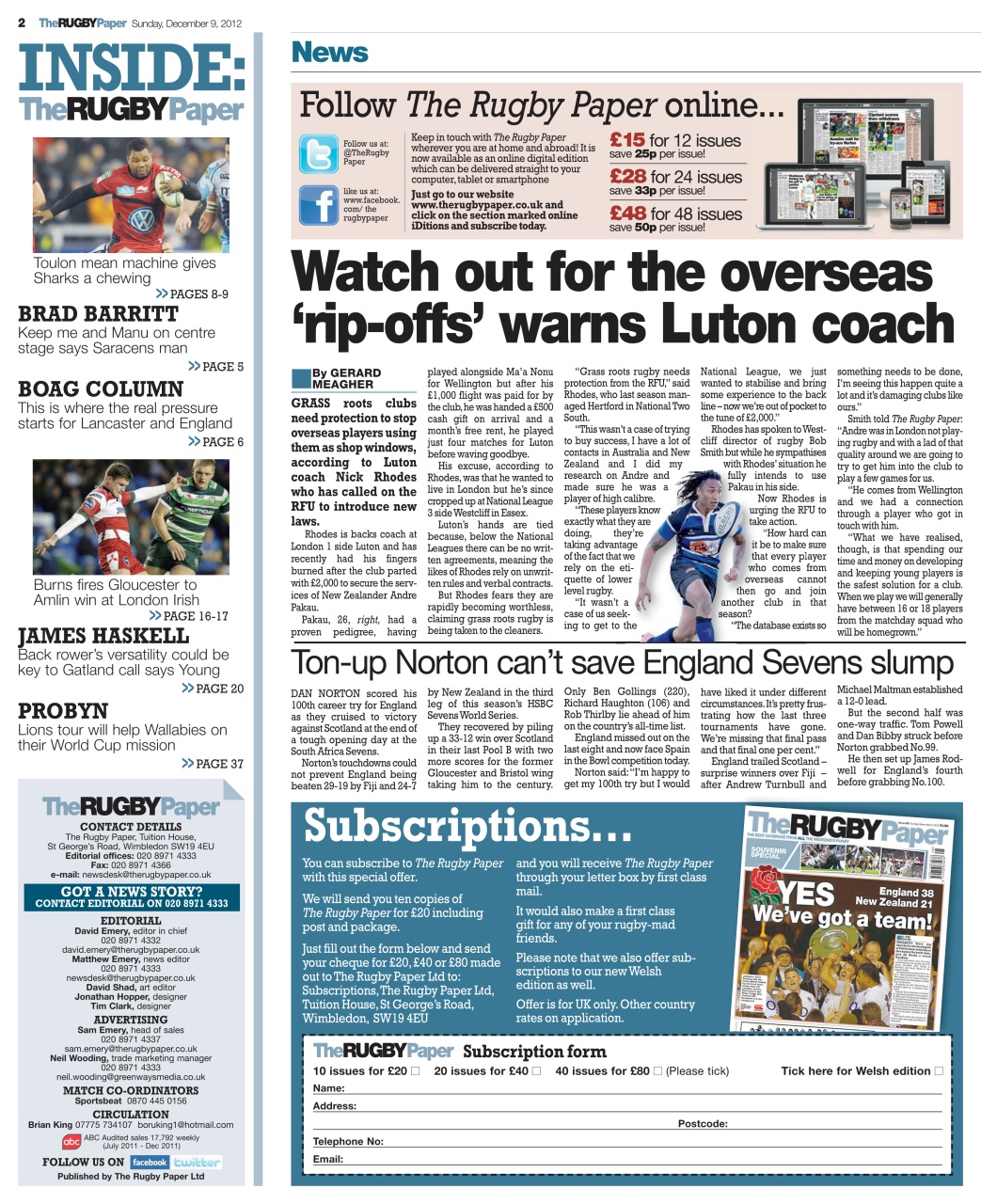 The Rugby Paper Preview Pages