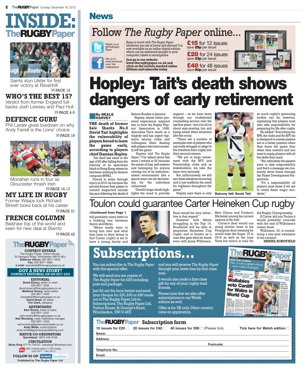 The Rugby Paper Preview Pages