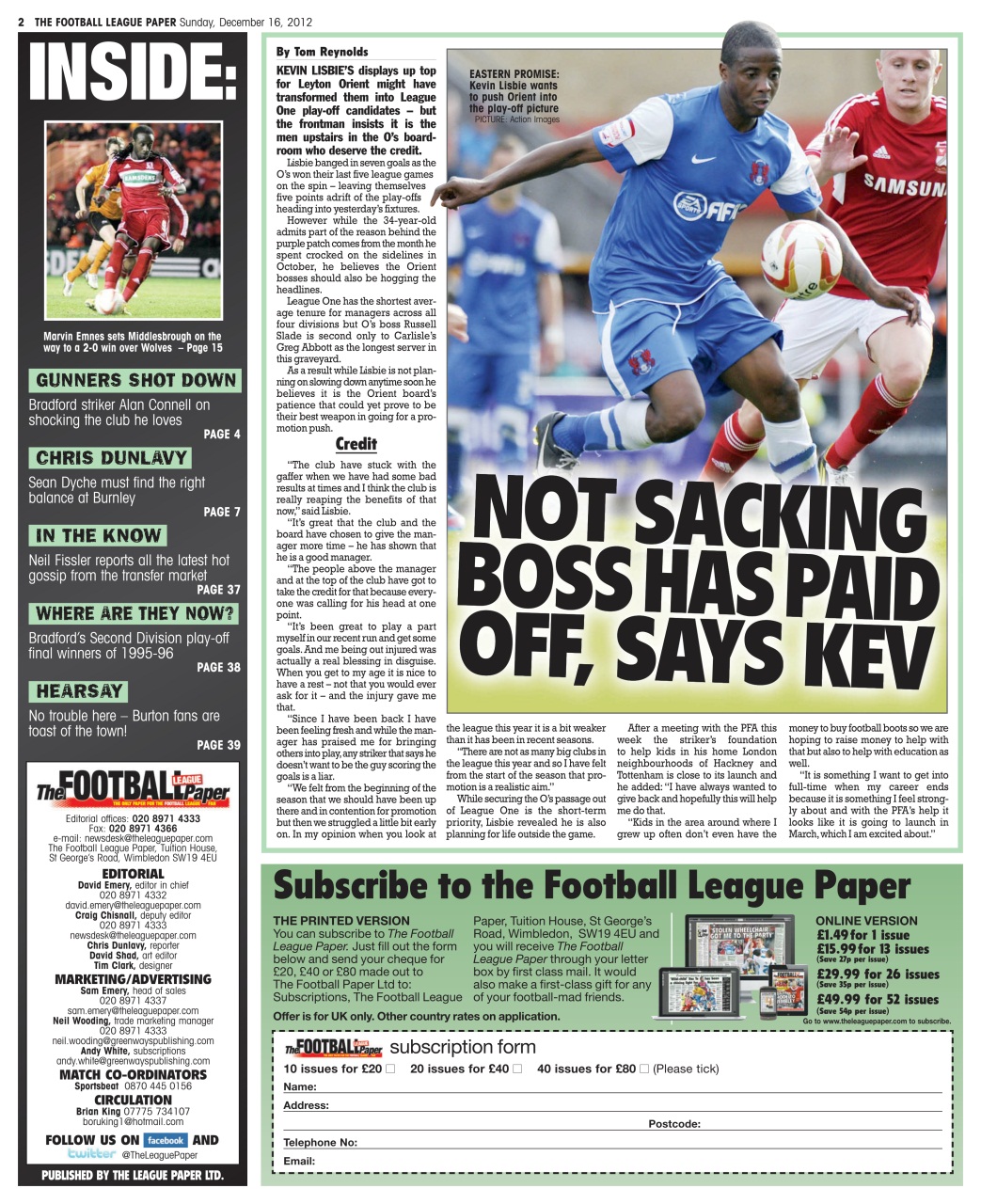 The Football League Paper Preview Pages