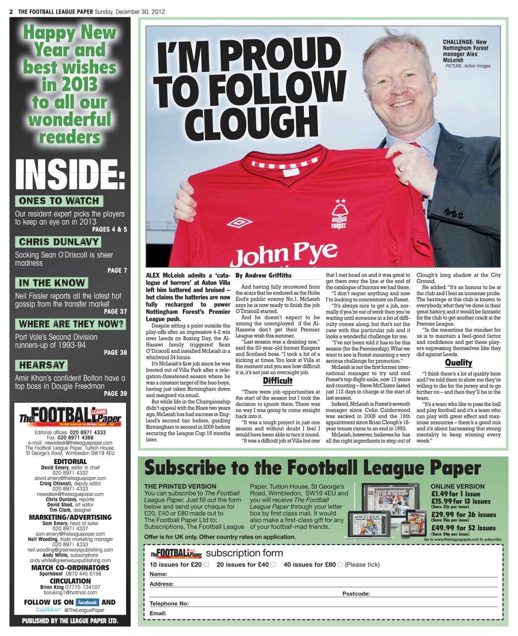 The Football League Paper Preview Pages