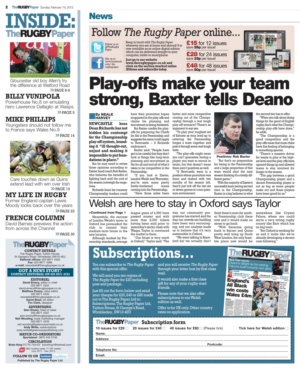 The Rugby Paper Preview Pages
