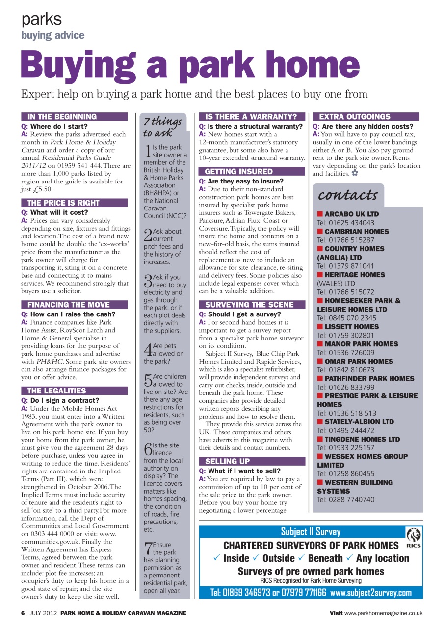 Park Home & Holiday Living Preview Pages