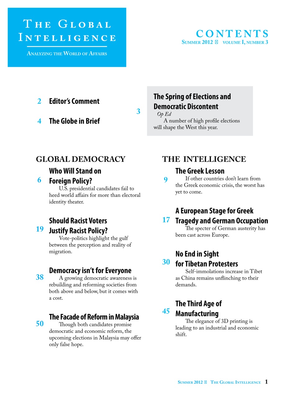The Global Intelligence Preview Pages