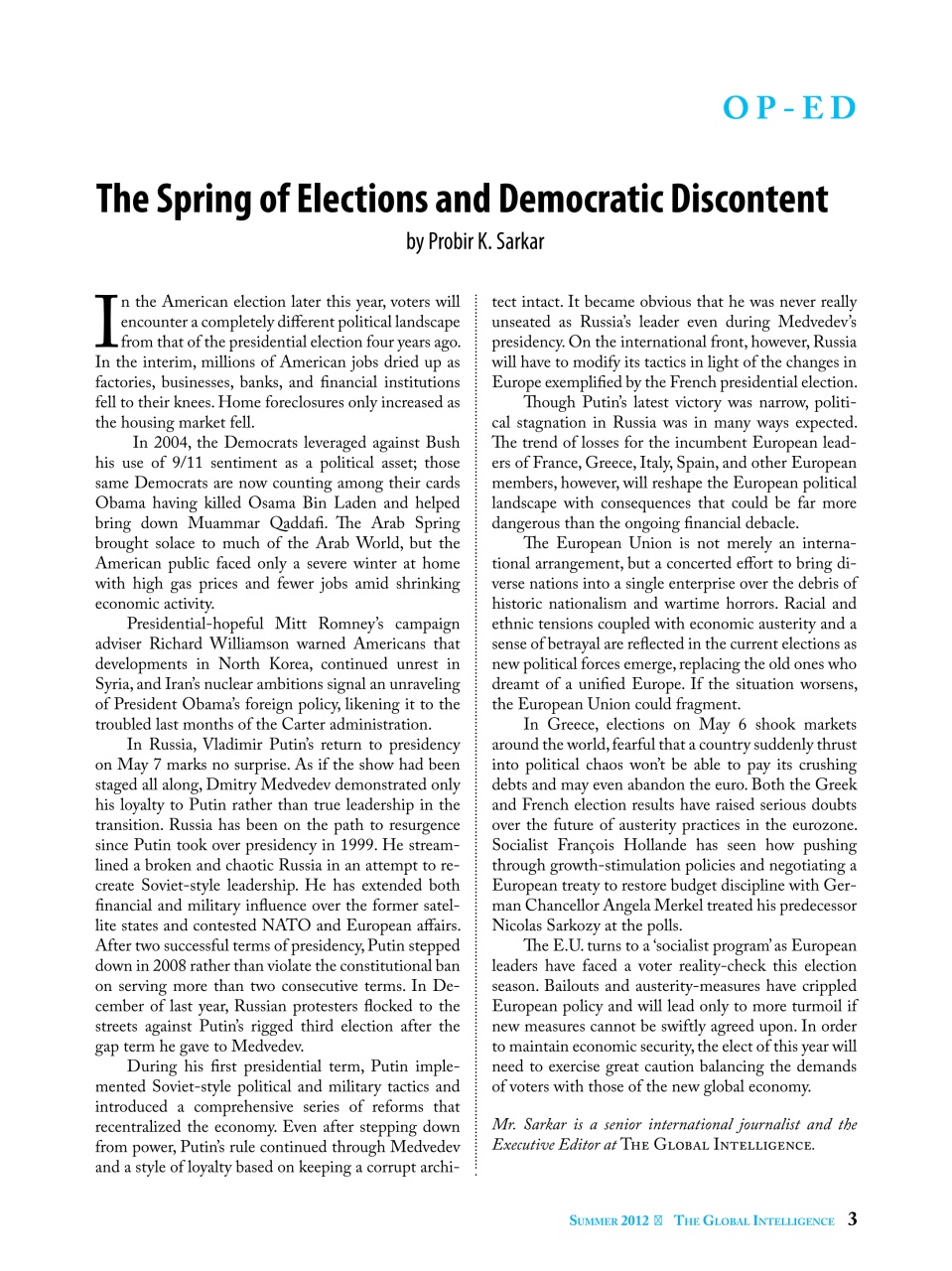 The Global Intelligence Preview Pages