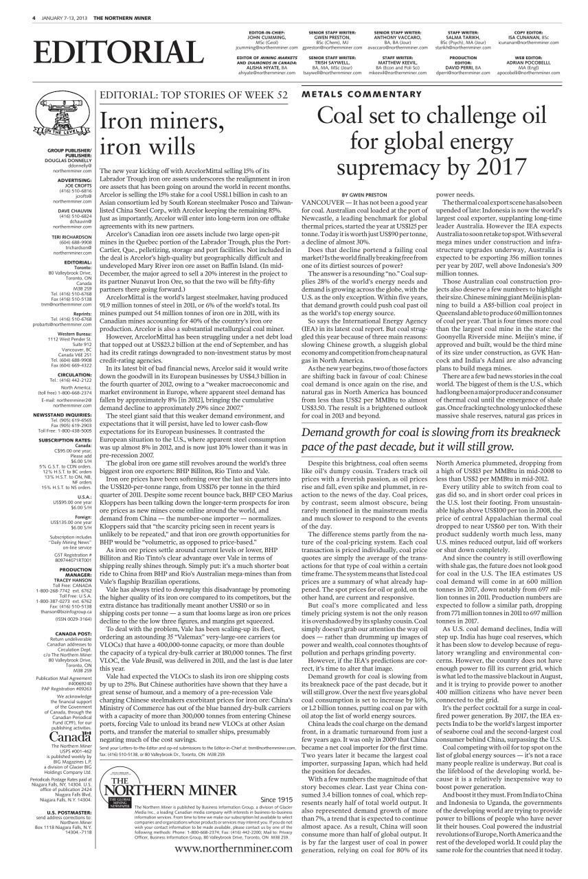 The Northern Miner Preview Pages