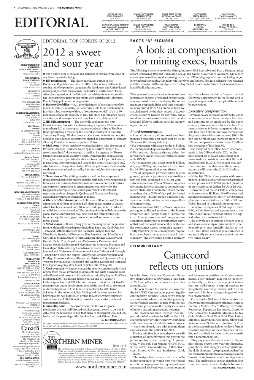 The Northern Miner Preview Pages