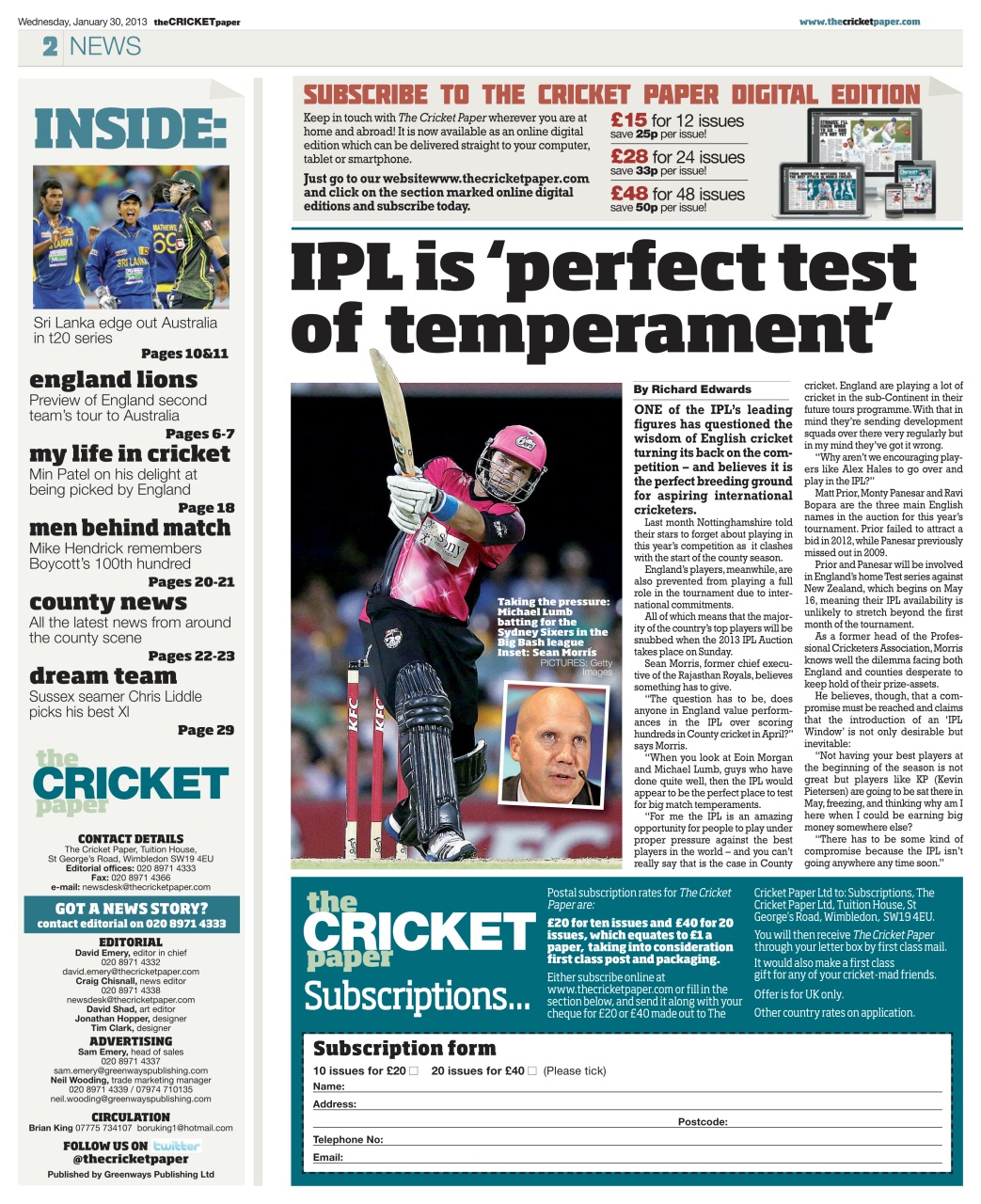 The Cricket Paper Preview Pages