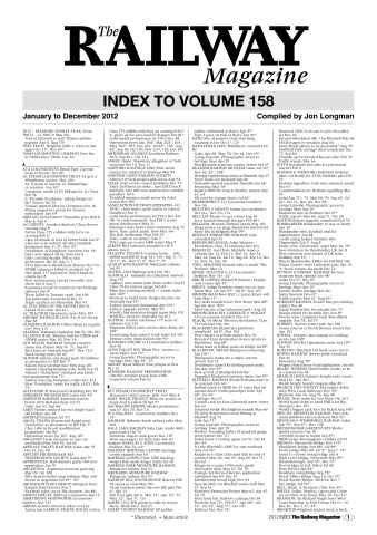 Railway Magazine issue Index to volume 158 (2012)