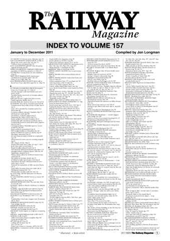 Railway Magazine issue Index to volume 157 (2011)
