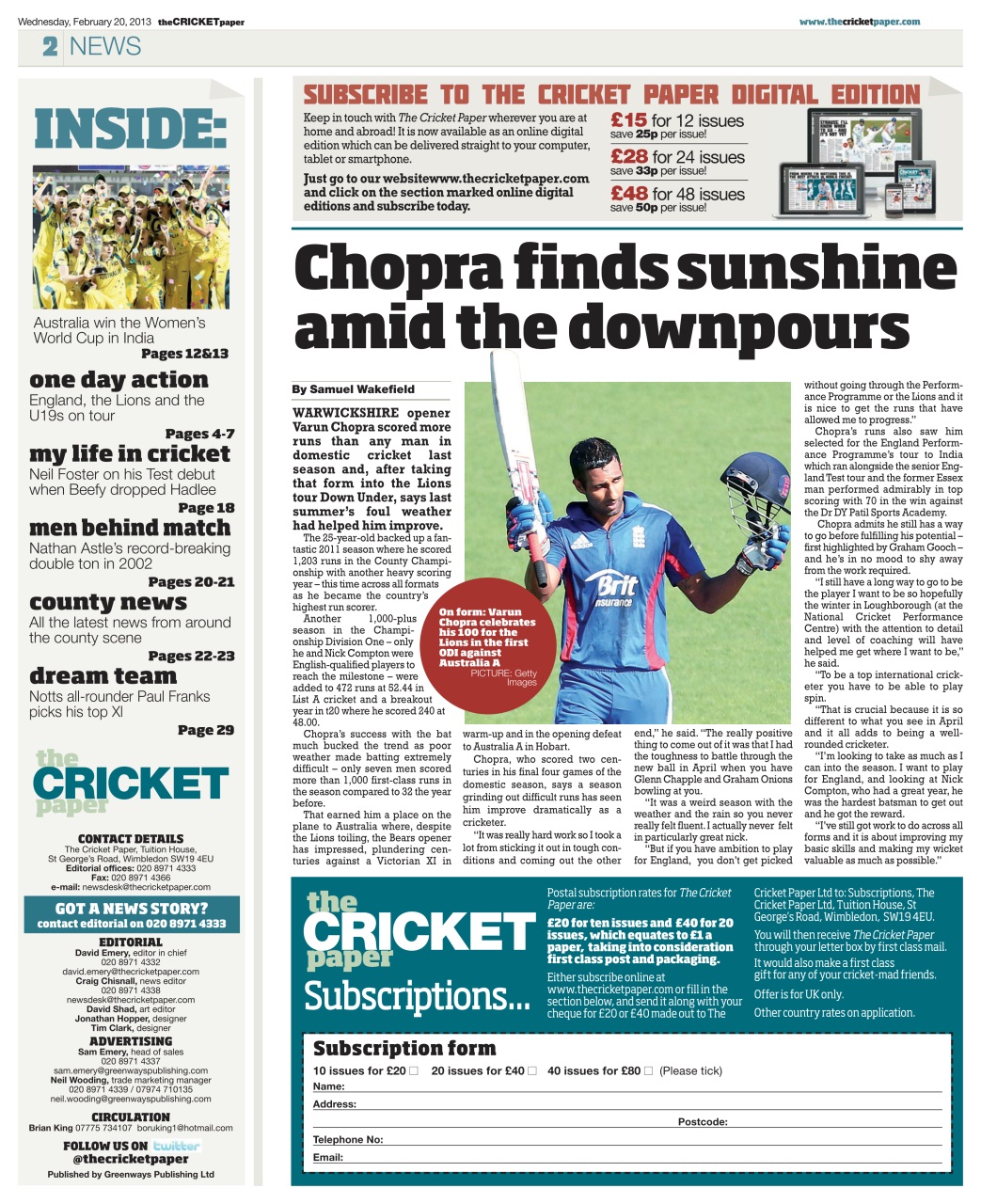 The Cricket Paper Preview Pages