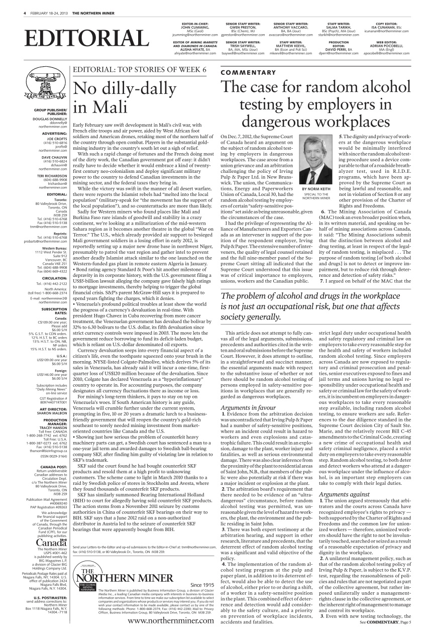 The Northern Miner Preview Pages