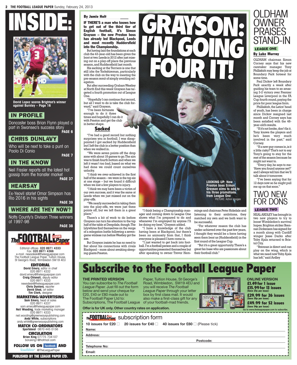 The Football League Paper Preview Pages
