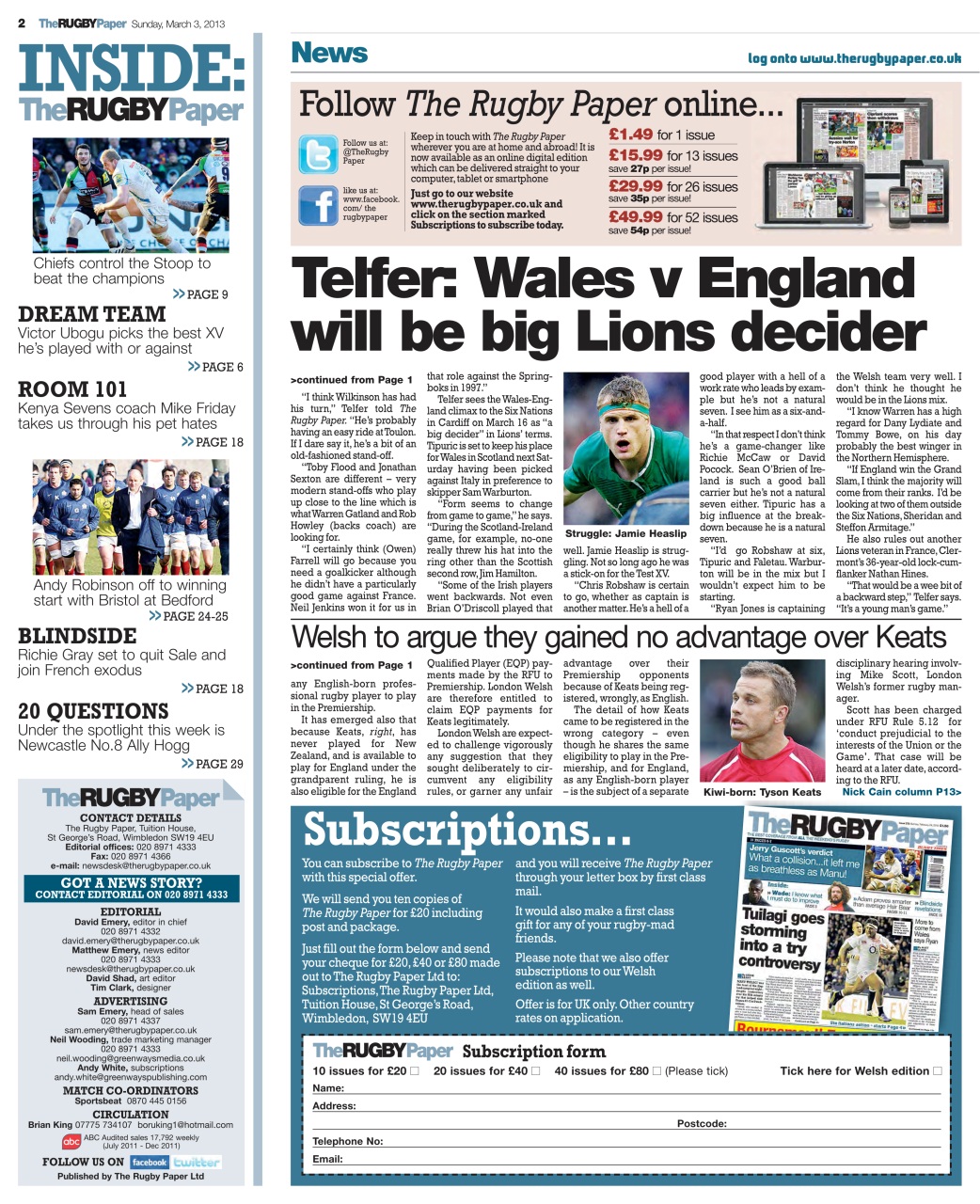 The Rugby Paper Preview Pages
