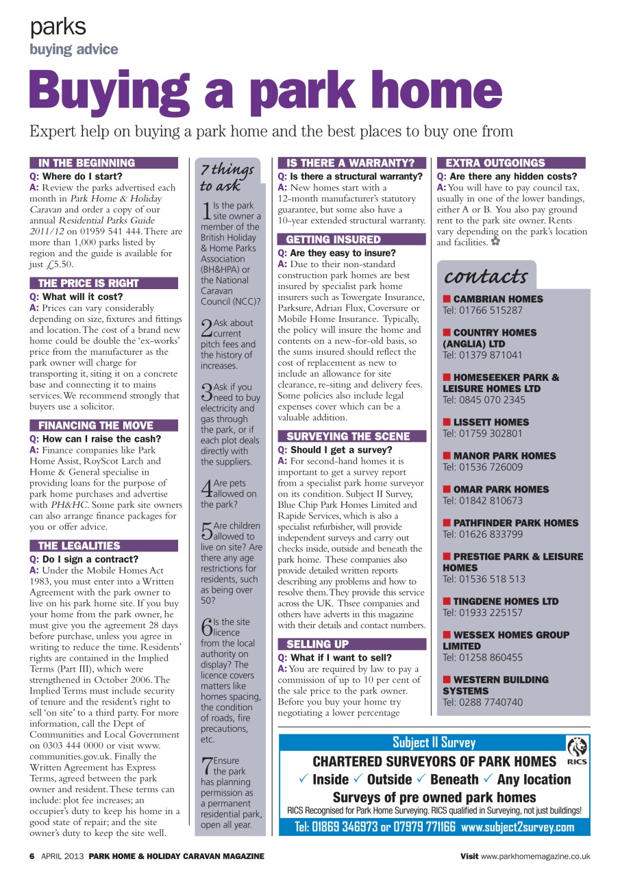 Park Home & Holiday Living Preview Pages