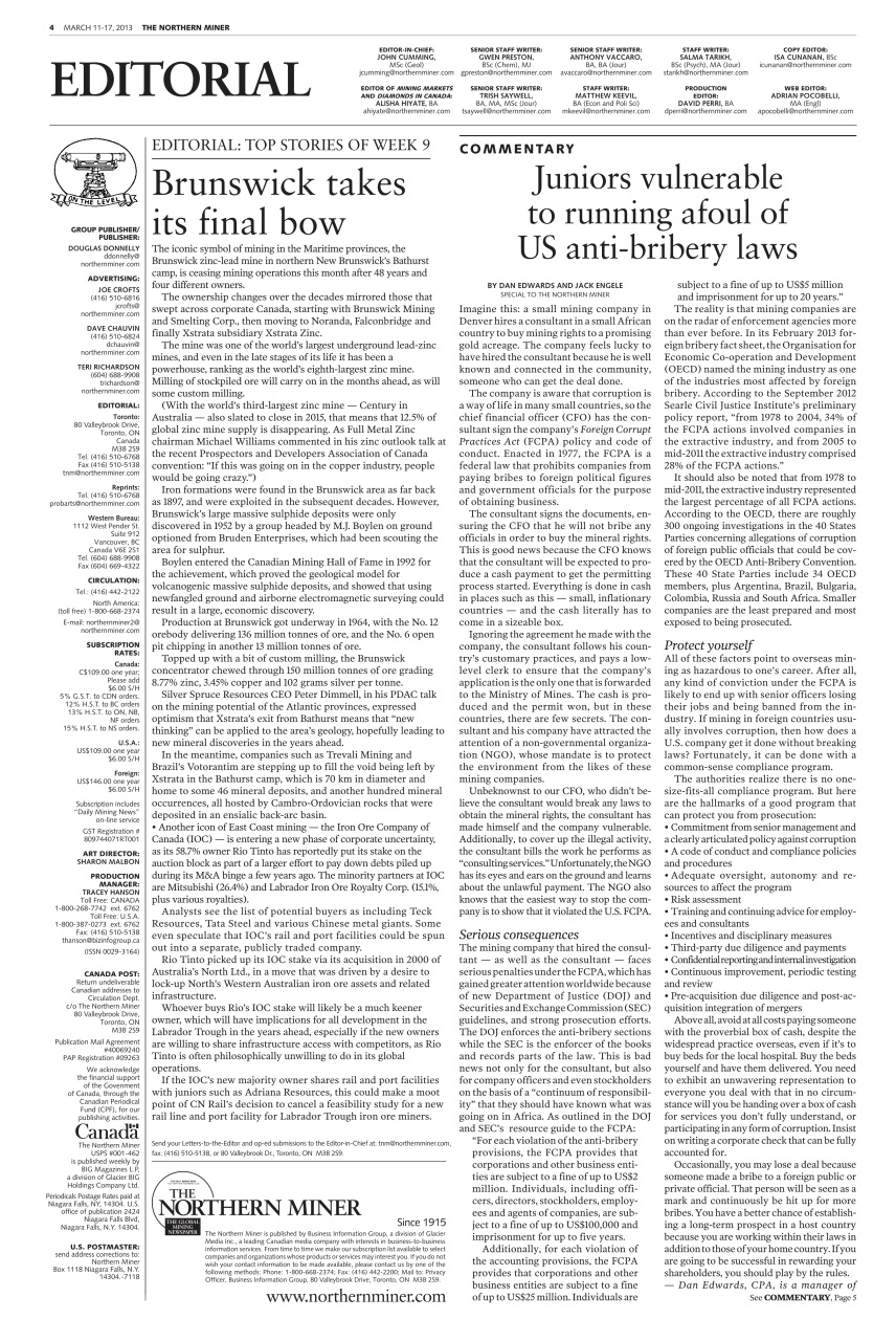 The Northern Miner Preview Pages