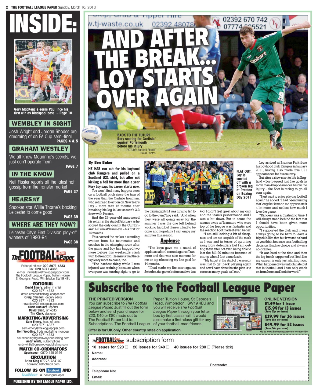 The Football League Paper Preview Pages
