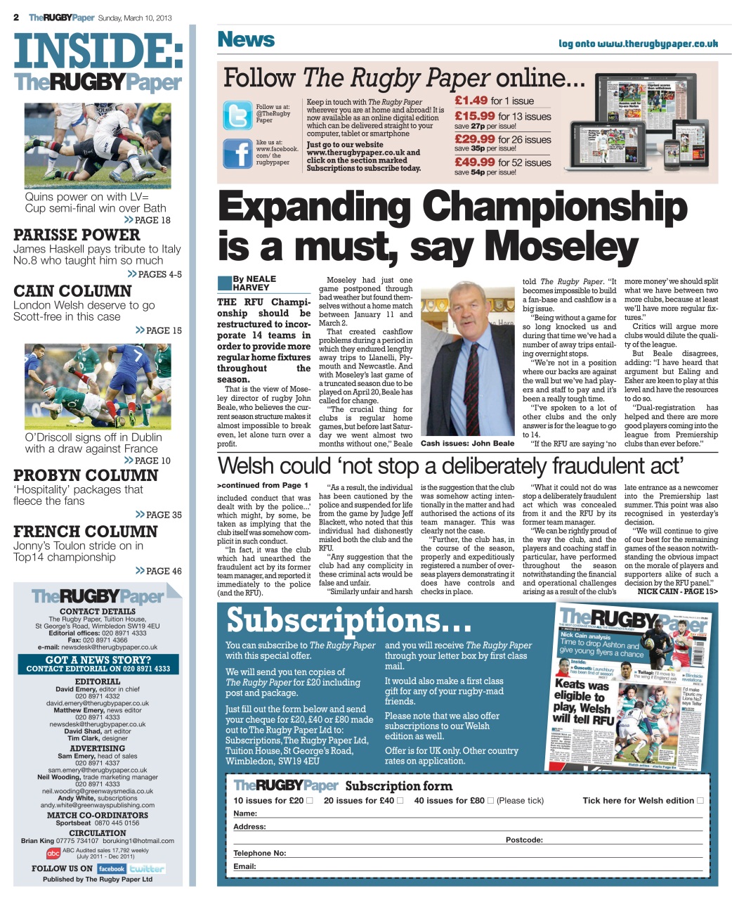 The Rugby Paper Preview Pages