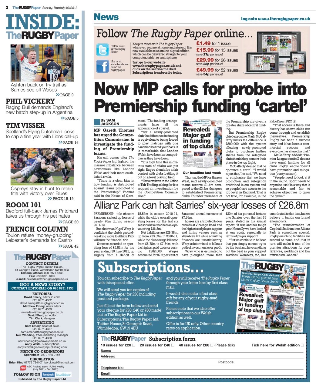 The Rugby Paper Preview Pages