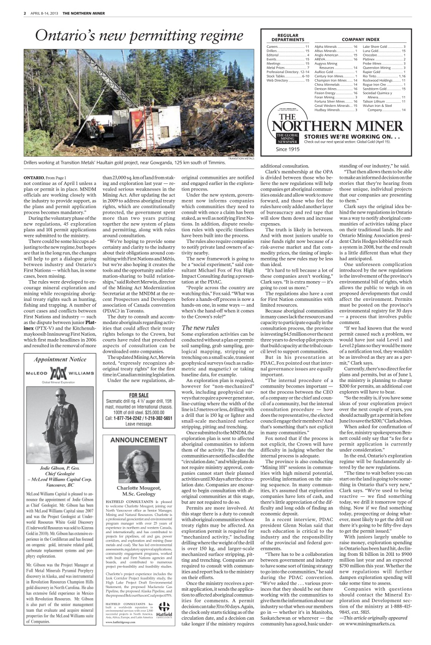 The Northern Miner Preview Pages